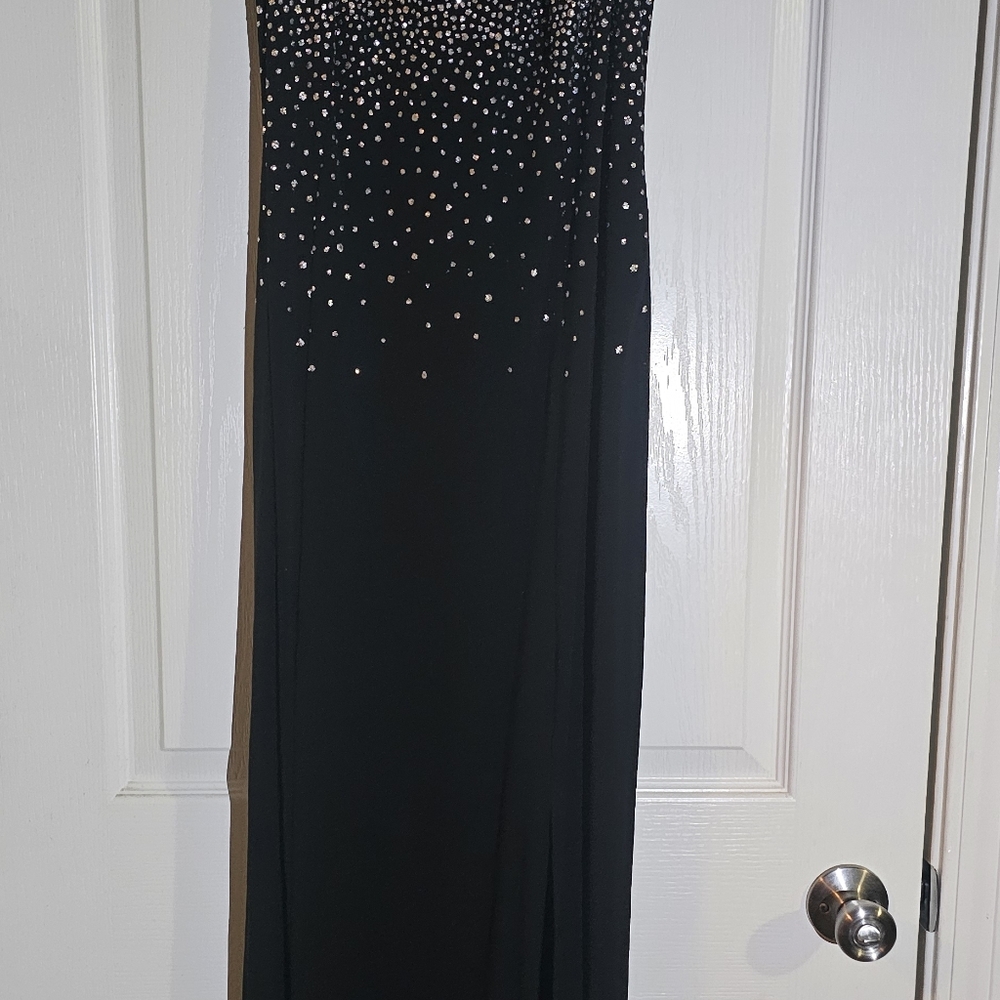Onyx Nite Black and Silver Strapless Gown